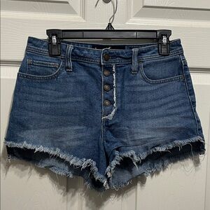 Hollister Dark Blue Button-Front Frayed Hem Denim Shorts